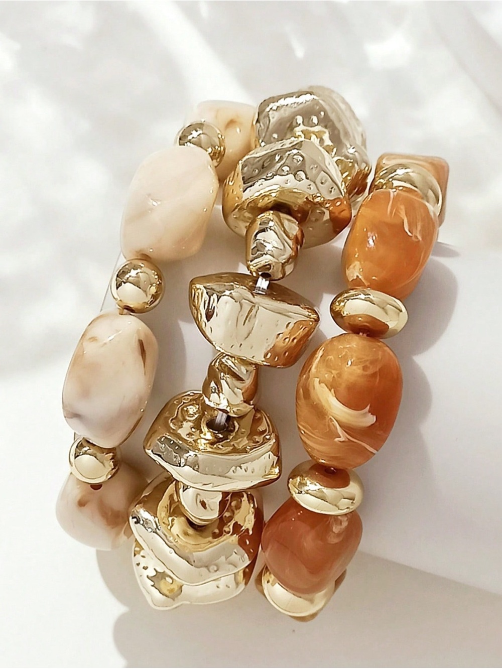 Gold & Cream Beaded Stretch Bracelet Set - Women's Jewelry